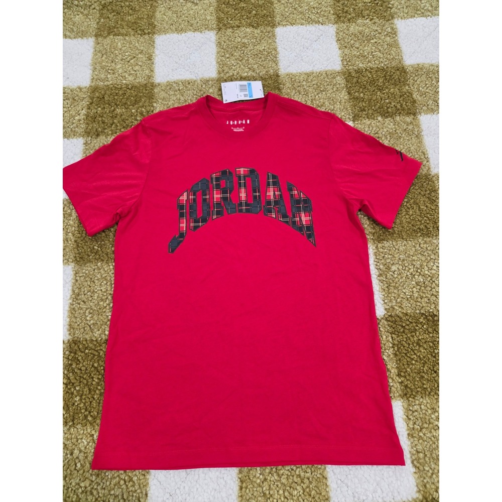 Jordan Mens Plaid Graphic T-Shirt Red Black Short Sleeve Crew Neck DV1433-612 M